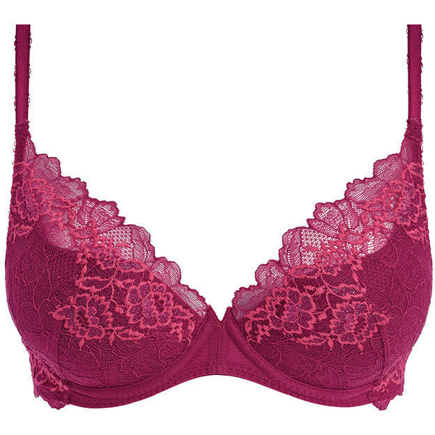 Lace Perfection underwired plunge bra - Red Plum